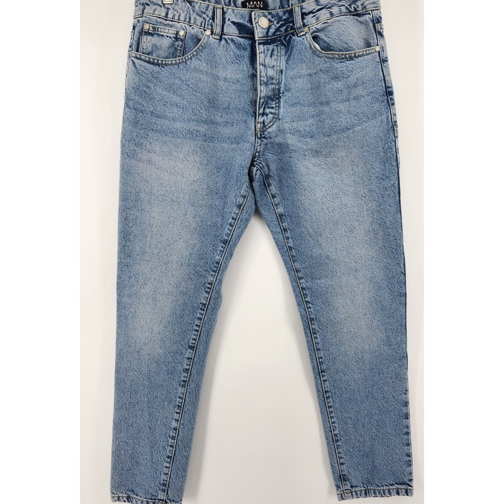 BoohooMAN Mens Light Wash Straight Leg Denim Jeans Blue Size US 36 Acid Wash